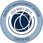 The image displays a certification logo for ISO 9001:2015, which pertains to a Quality Management System. The logo includes the text "QUALITY MANAGEMENT SYSTEM" at the top, the ISO certification number in the center, and "CERTIFIED" at the bottom. The design features a circular emblem with interlocking lines, symbolizing the interconnected nature of quality management, set against a blue and gray color scheme.